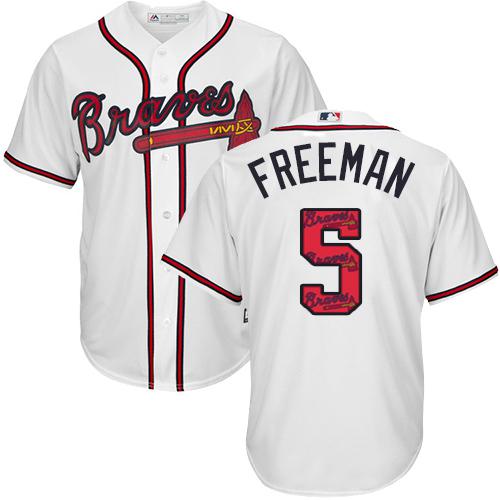 Braves #5 Freddie Freeman White Team Logo Fashion Stitched MLB Jersey - Click Image to Close